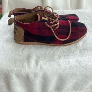 Toms Red and Black Plaid Ankle Booties